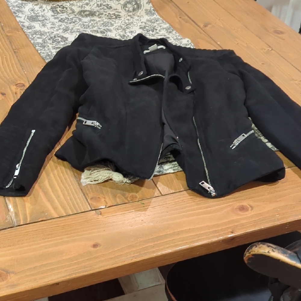 H&M Black Leather Jacket with Silver Accents